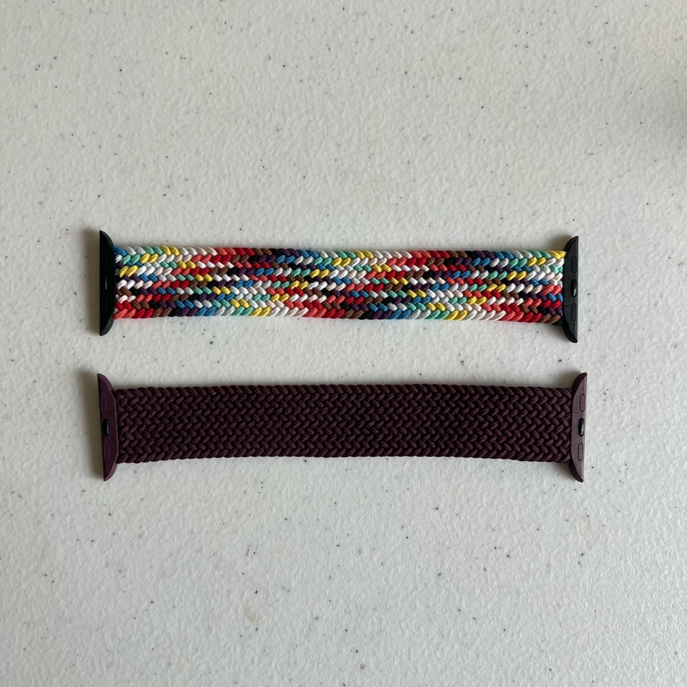 Braided solo loop bands for Apple Watch off-brand Dark Cherry and Rainbow Pride